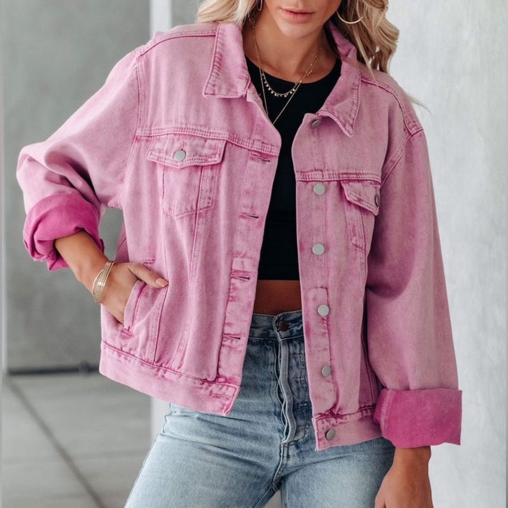 NWT VICI Sarah Pocketed Pink Denim Jacket